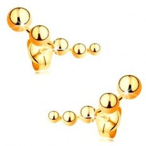 Šperky eshop - Puzetové náušnice zo žltého zlata 585 - zmenšujúce sa guľôčky GG177.48