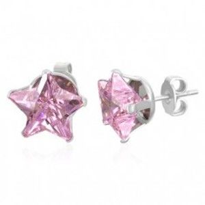 Šperky eshop - Puzetové náušničky - ružová zirkónová hviezda, 10 mm V12.1