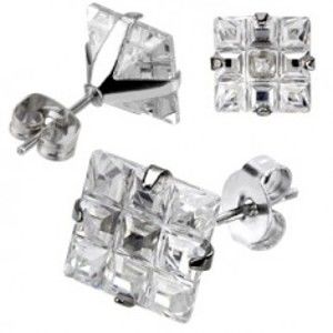 Šperky eshop - Puzetové náušničky z ocele - štvorcový brúsený zirkón Z27.4 - Veľkosť zirkónu: 6 mm
