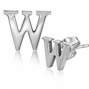 Šperky eshop - Puzetové oceľové náušnice - tlačené písmeno W AA12.17