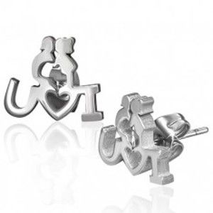 Šperky eshop - Puzetové oceľové náušnice - zaľúbený párik s vyznaním lásky X29.17
