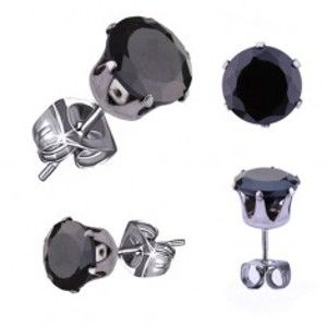 Šperky eshop - Puzetové oceľové náušnice, čierny okrúhly zirkón - rôzne veľkosti R13.3 - Veľkosť zirkónu: 5 mm