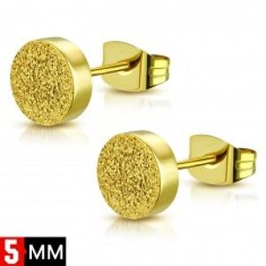 Šperky eshop - Puzetové oceľové náušnice zlatej farby, kruh s pieskovaným povrchom AA05.02