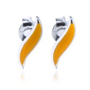Šperky eshop - Puzetové strieborné náušnice 925 - oranžovožltá vlnka R12.1