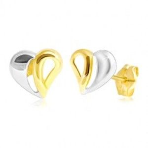 Šperky eshop - Puzetové zlaté 14K náušnice - dvojfarebné srdiečko s výrezmi GG21.35