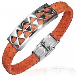 Šperky eshop - PVC náramok s oceľovou ozdobou s trojuholníkmi, oranžový Y33.12