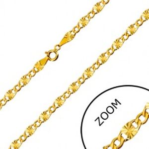 Šperky eshop - Retiazka v 14K zlate - ploché očká, lúčovité zárezy, šesťuholníkové očká, 450 mm GG29.22