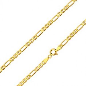 Šperky eshop - Retiazka v 14K žltom zlate - podlhovasté očko, tri oválne očká s paličkami, 550 mm GG100.36