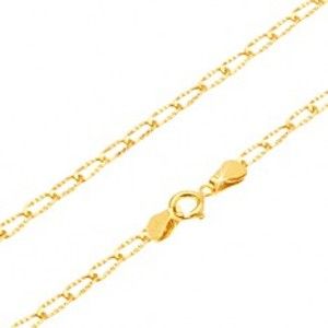 Šperky eshop - Retiazka v žltom 14K zlate - lesklé podlhovasté očká s ryhovaním, 450 mm GG26.04