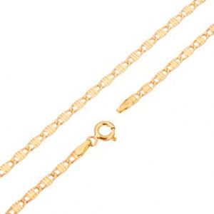 Šperky eshop - Retiazka v žltom 14K zlate - podlhovasté články zdobené zárezmi, 450 mm GG69.09