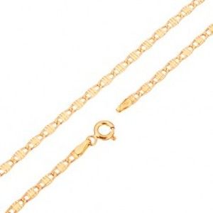 Šperky eshop - Retiazka v žltom 14K zlate - podlhovasté články zdobené zárezmi, 500 mm GG69.11