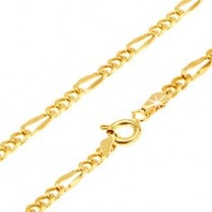 Šperky eshop - Retiazka v žltom 14K zlate - tri oválne očká, jedno dlhšie sploštené, 450 mm GG24.07