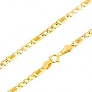 Šperky eshop - Retiazka v žltom 9K zlate, tri oválne očká a jedno dlhšie s mriežkou, 500 mm GG69.32