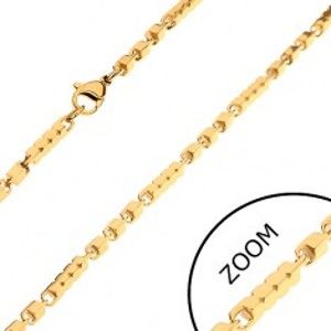 Šperky eshop - Retiazka z chirurgickej ocele zlatej farby, dlhšie a kratšie hranaté články, 3 mm Z27.12