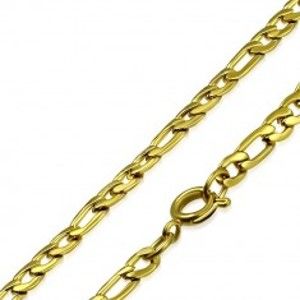 Šperky eshop - Retiazka zlatej farby z ocele - vzor Figaro, podlhovasté očko a tri oválne očká S34.16
