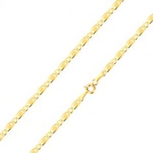 Šperky eshop - Retiazka zo 14K zlata - oválne očko, podlhovasté očko s obdĺžnikom a mriežkou, 450 mm GG187.22