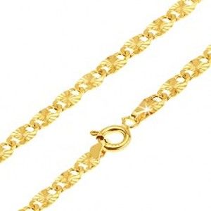 Šperky eshop - Retiazka zo žltého 14K zlata - ploché podlhovasté články, lúčovité ryhy, 550 mm GG24.16