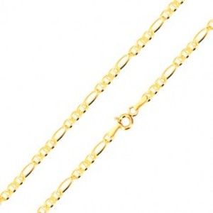 Šperky eshop - Retiazka zo žltého 14K zlata - tri oválne očká s paličkou, podlhovasté očko, 550 mm GG186.34