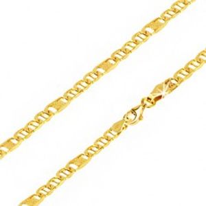 Šperky eshop - Retiazka zo žltého 14K zlata, oválne očká s paličkou, článok s mriežkou, 450 mm GG170.24