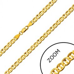 Šperky eshop - Retiazka zo žltého zlata 585 - ploché očká predelené zrniečkom, 600 mm GG29.21