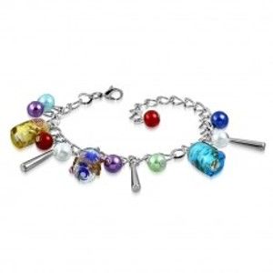Šperky eshop - Retiazkový náramok a prívesky - umelé perličky, farebné korálky s ružičkami S69.19