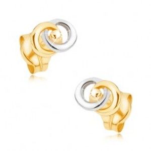 Šperky eshop - Ródiované dvojfarebné náušnice v 9K zlate - dva prepojené prstence GG33.14