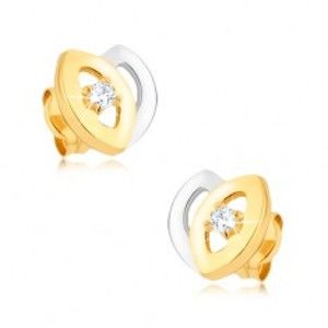 Šperky eshop - Ródiované dvojfarebné náušnice z 9K zlata - tulipán, výrezy, zirkón GG39.08