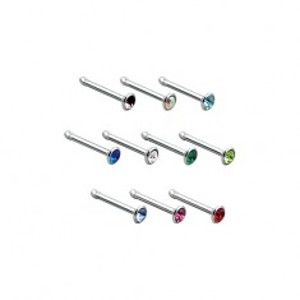 Šperky eshop - Rovný piercing do nosa z ocele 316L, farebný zirkón v hlavičke PC03.20 - Farba zirkónu: Číra - C