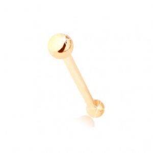 Rovný piercing do nosa zo žltého zlata 585 - drobná lesklá guľôčka, 1,5 mm