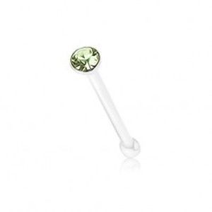 Šperky eshop - Rovný piercing zo striebra 925, okrúhly ligotavý zirkónik zelenej farby PC04.40