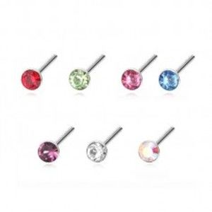 Šperky eshop - Rovný strieborný 925 piercing do nosa - okrúhly zirkón, 1,8 mm W08.26/32 - Farba zirkónu: Ružová - P