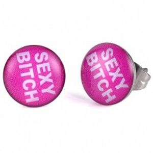 Šperky eshop - Ružové náušnice z ocele Sexy Bitch J10.18