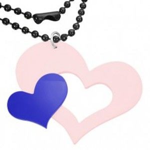 Šperky eshop - Ružovo - modrý prívesok z akrylu, veľké a malé srdce AA09.21