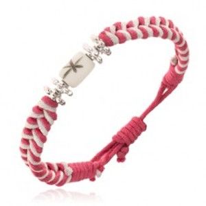 Šperky eshop - Ružovo-biely šnúrkový náramok s kvietkami a valčekom Y52.01