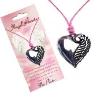 Šperky eshop - Ružový náhrdelník, srdce striebornej farby s jedným krídlom Y53.02