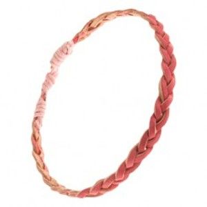 Šperky eshop - Ružový náramok z kože, zapletaný vrkoč S20.01