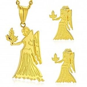Šperky eshop - Sada z chirurgickej ocele zlatej farby, prívesok a náušnice, znamenie PANNA AA11.24