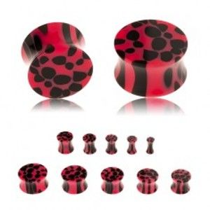 Šperky eshop - Sedlový akrylový plug do ucha, ružovo-čierny vzor - leopardie škvrny S48.13 - Hrúbka: 6 mm 