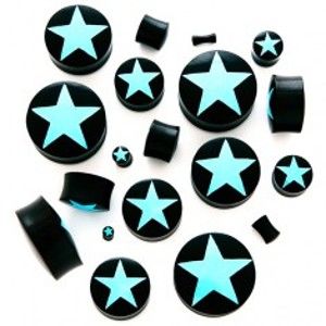 Šperky eshop - Sedlový plug - čierny organický materiál, hviezda C34.8 - Hrúbka: 16  mm