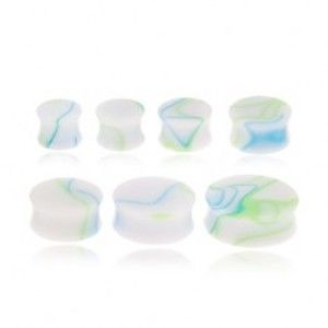 Šperky eshop - Sedlový plug do ucha - biely s modro-zeleným mramorovým motívom SP06.20/28 - Hrúbka: 25 mm