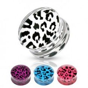Šperky eshop - Sedlový plug z akrylu - leopardí vzor, rôzne farby a veľkosti Y12.17/20 - Hrúbka: 10 mm, Farba: Fialová