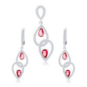 Šperky eshop - Set náušníc a prívesku, striebro 925, prepojené obrysy kvapiek, ružové slzy S26.31