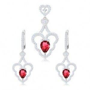 Šperky eshop - Set prívesku a náušníc, striebro 925, zvlnený obrys srdca, ružová kvapka S42.20