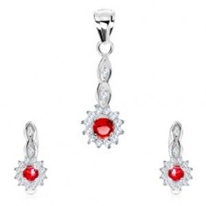 Šperky eshop - Set, striebro 925, prívesok a náušnice, ružový zirkón-kruh, číra obruba SP77.04