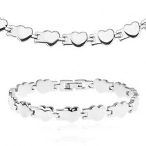 Šperky eshop - Set z chirurgickej ocele - náhrdelník a náramok, lesklé pospájané srdiečka Y24.10