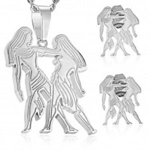 Šperky eshop - Set z chirurgickej ocele v striebornom odtieni, prívesok a náušnice, znamenie BLÍŽENCI AA40.30