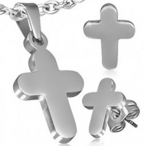 Šperky eshop - Set z ocele - prívesok a náušnice, hladký latinský kríž S44.24