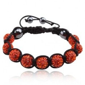 Šperky eshop - Shamballa náramok, oranžové zirkónové guličky, hematitové korálky Q17.03