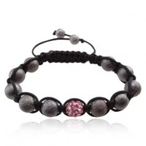 Šperky eshop - Shamballa náramok, ružová zirkónová gulička, sivé korálky Q18.11