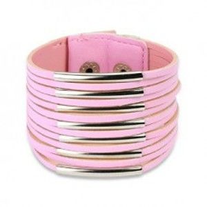 Šperky eshop - Široký koženkový náramok - tenké pásiky Q5.13/15 - Farba: Ružová